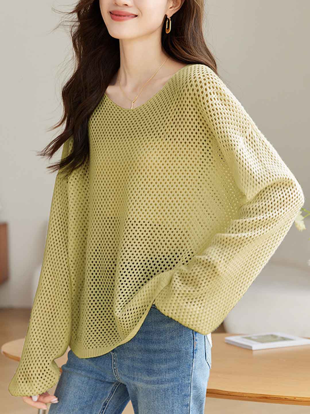 Andrea Loose Crew Neck Hollowed Knitted Top