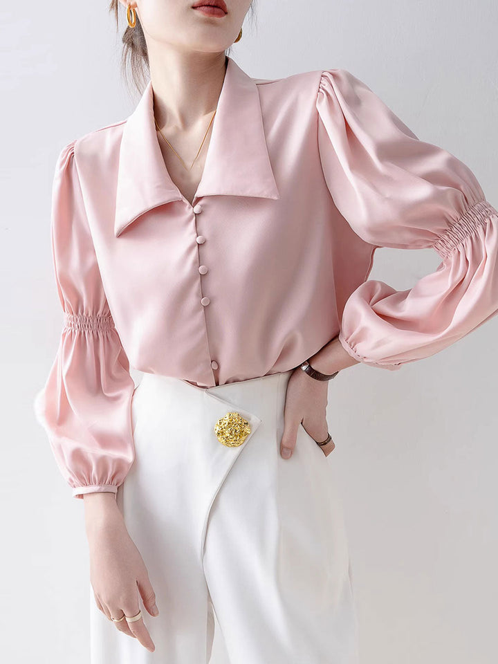 Rachel Classic Balloon Sleeve Lapel Shirt-Apricot