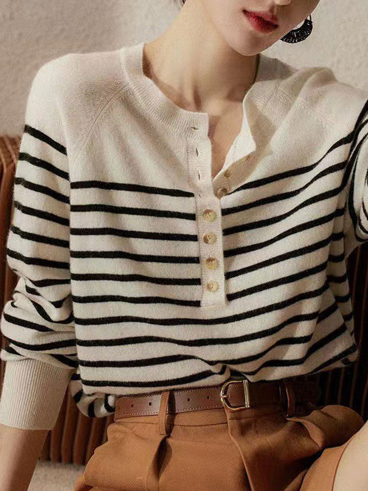 Hannah Loose Lantern Sleeve Striped Knitted Sweater