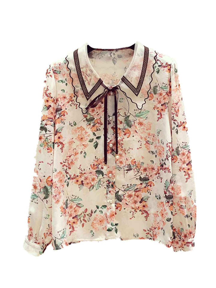 Rachel Classic Printed Floral Chiffon Shirt-Green