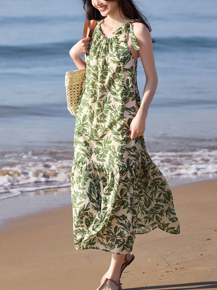 Grace Vacation Floral Printed Tie Dress