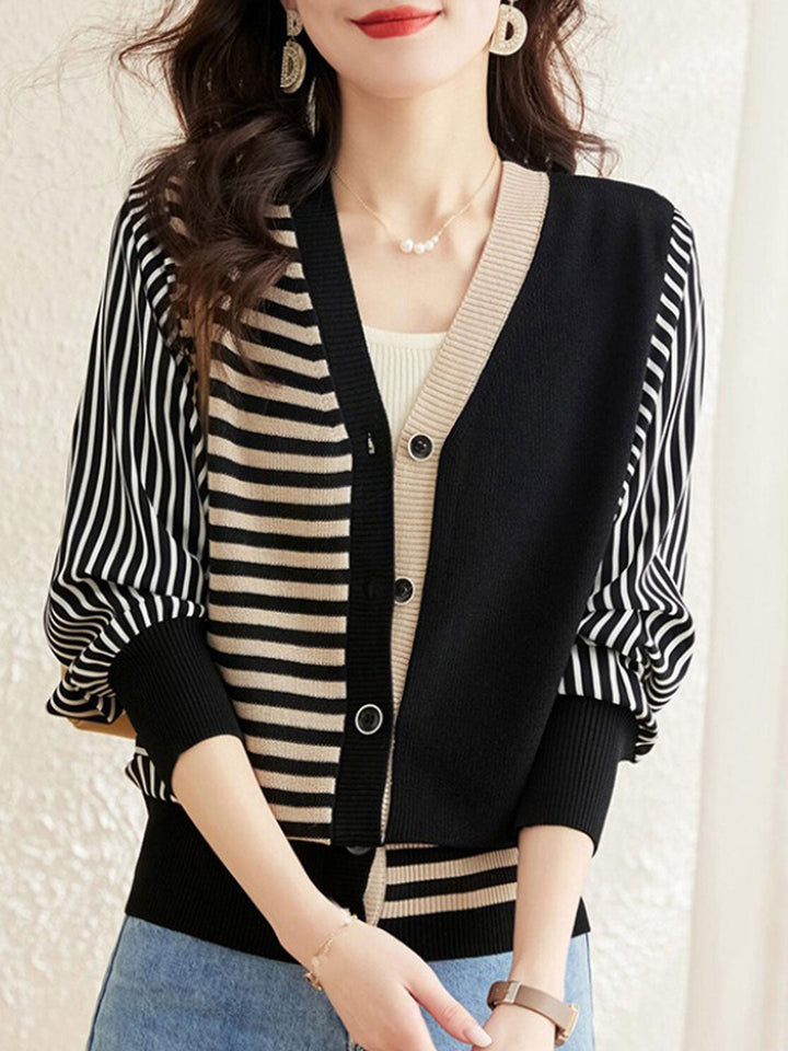 Trinity Casual V-Neck Striped Knitted Cardigan