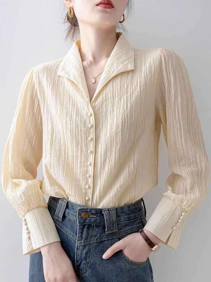 Grace Loose V-neck Lapel Textured Shirt