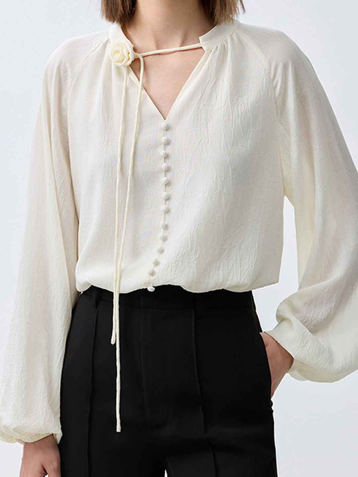 Layla Loose V-neck Flower Chiffon Shirt