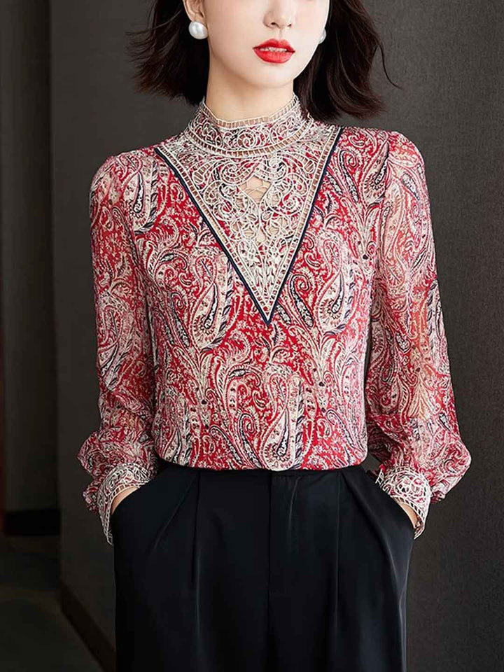 Kayla Retro Embroidered Balloon Sleeve Blouse