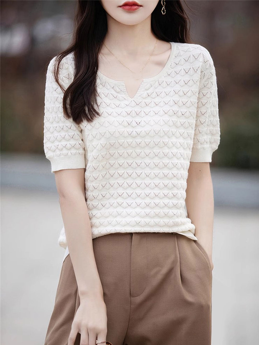 Chloe Loose Crew Neck Hooked Knitted Top