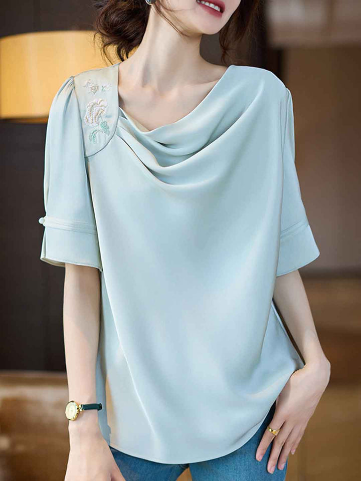 Kaitlyn Loose Embroidered Solid Color Shirt