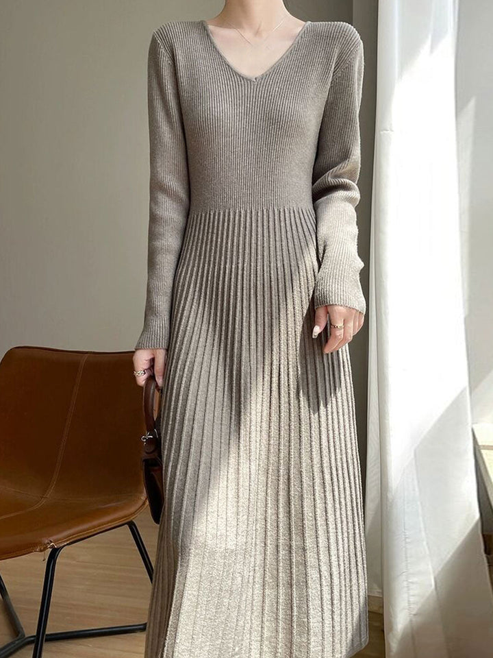 Brianna Elegant V-Neck Knitted Sweater Dress