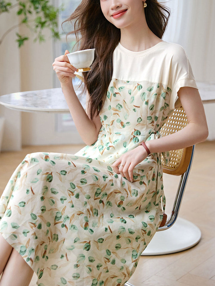 Kayla Elegant Crew Neck Floral Printed Dress