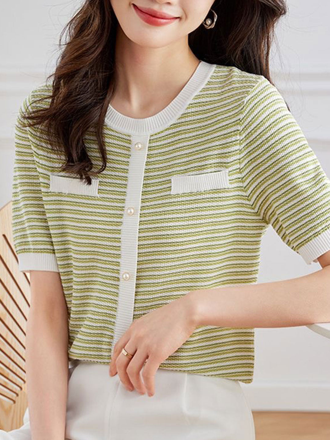 Anna Classic Crew Neck Striped Knitted Top