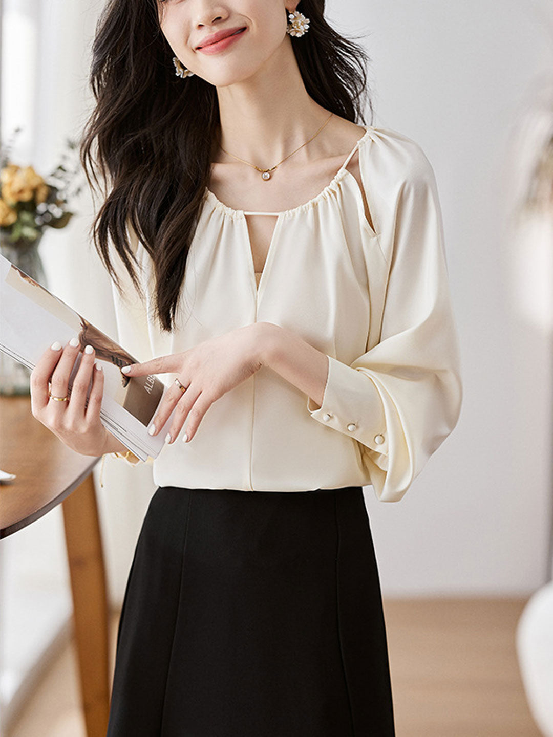 Emma Elegant Crew Neck Satin Shirt