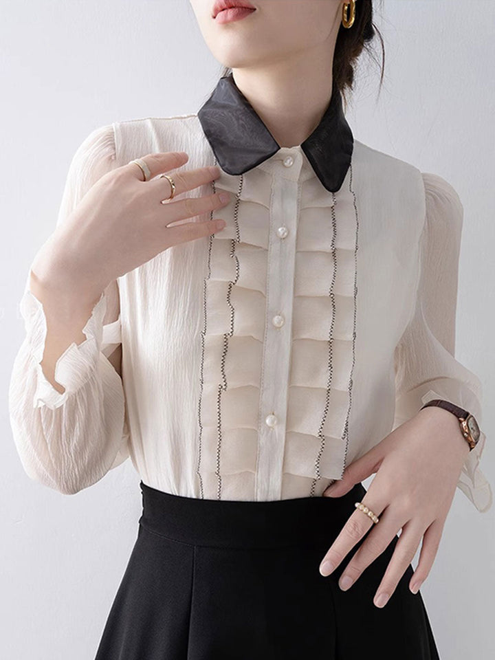 Isabelle Vintage Embroidered Pleated Ruffle Shirt