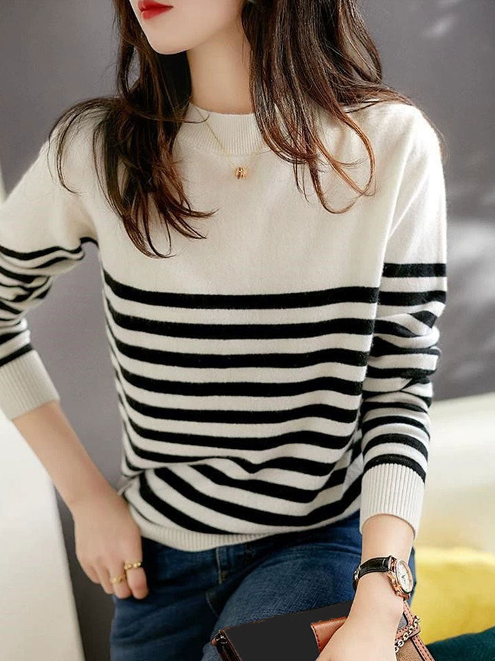 Rachel Classic Crew Neck Striped Contrast Knitted Sweater