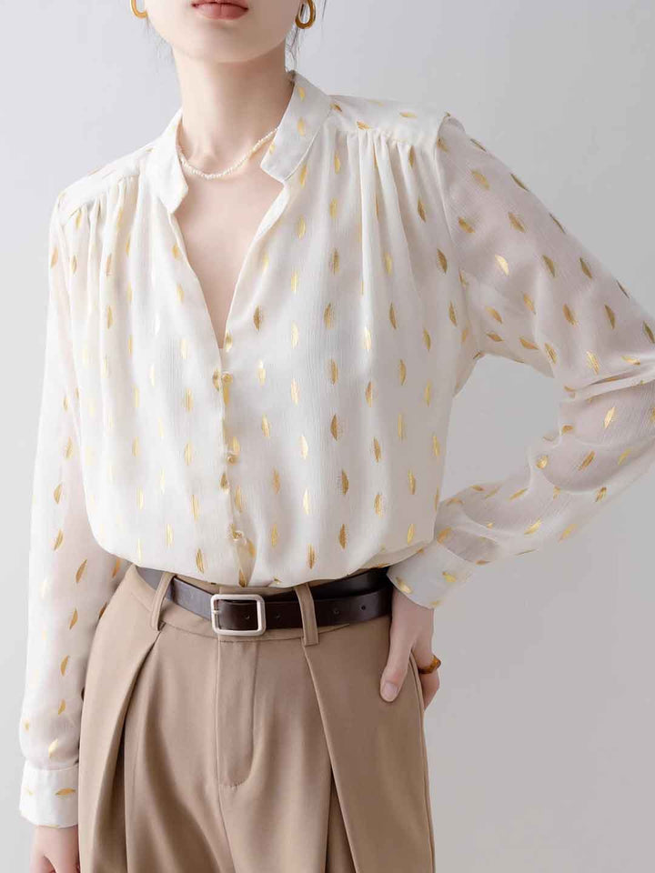 Ashley Loose V-neck Hot Stamping Chiffon Shirt