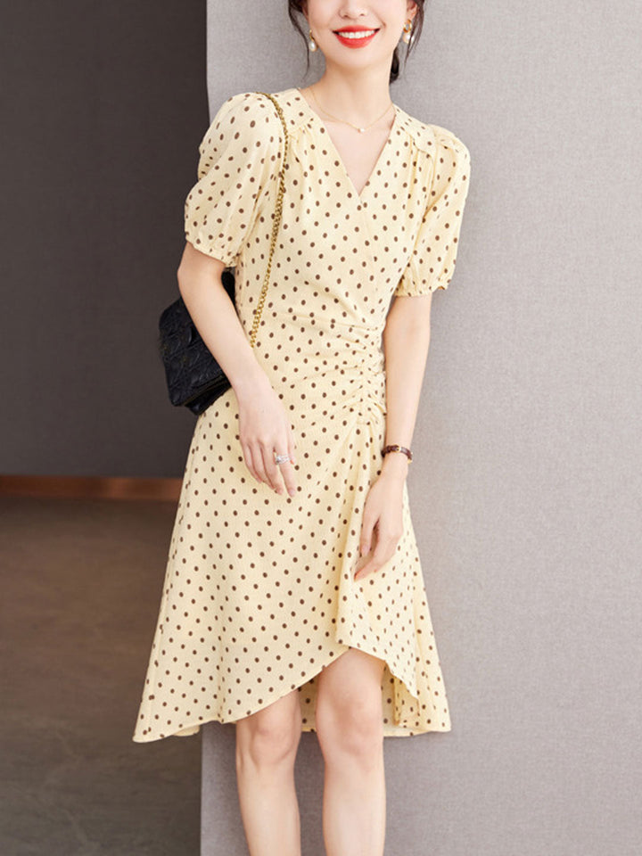 Chloe V-Neck Polka Dot Printed Irregular Dress