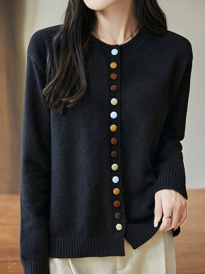 Brooke Loose Crew Neck Knitted Cardigan-Black