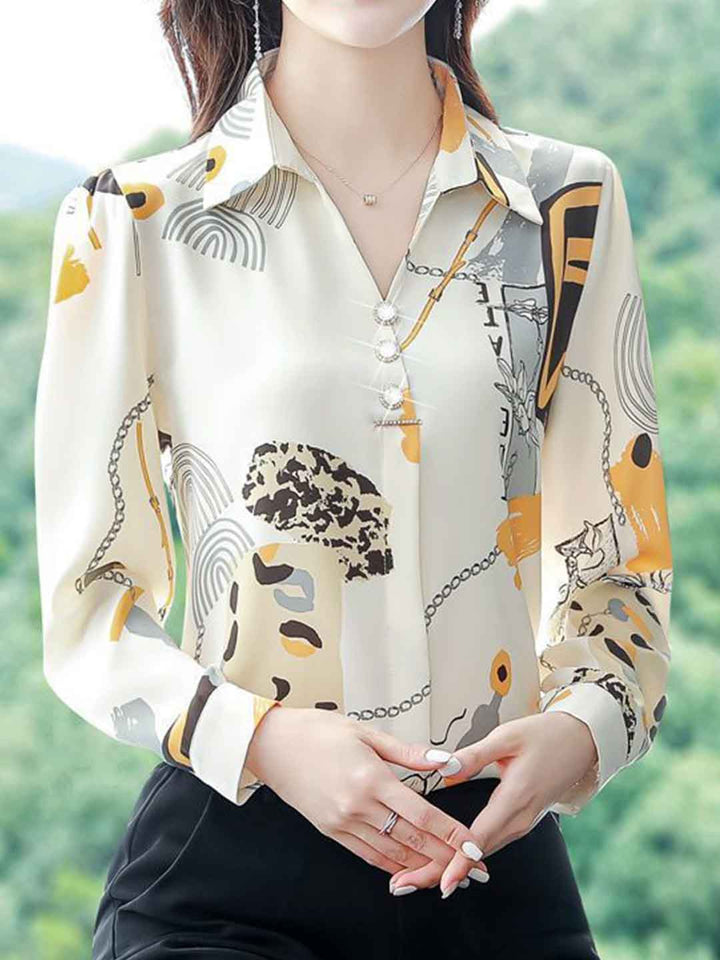 Zoey Loose Polo Neck Printed Chiffon Shirt