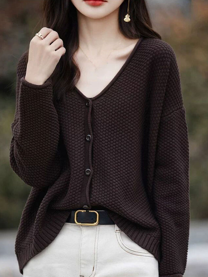 Faith Loose V-Neck Solid Color Knitted Cardigan