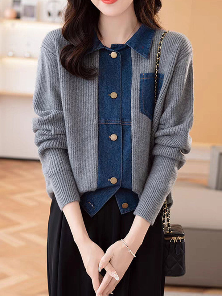 Eva Casual Lapel Patchwork Knitted Cardigan