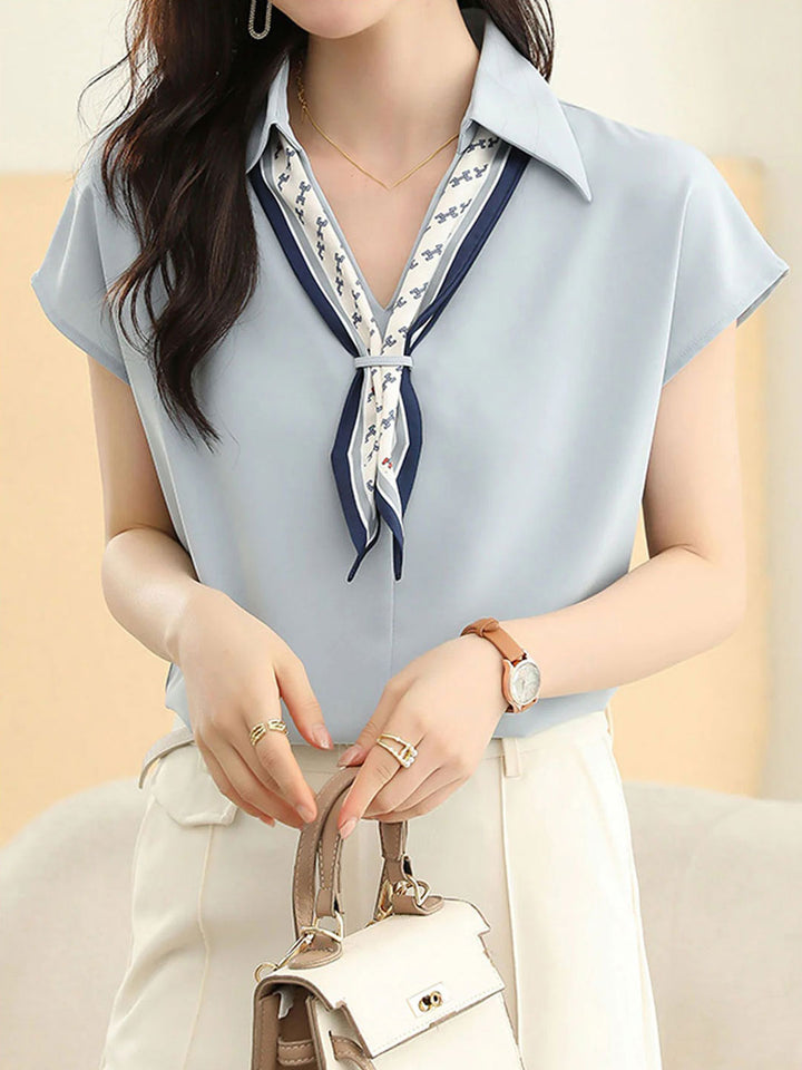 Khloe Casual Paneled Chiffon Shirt-Blue