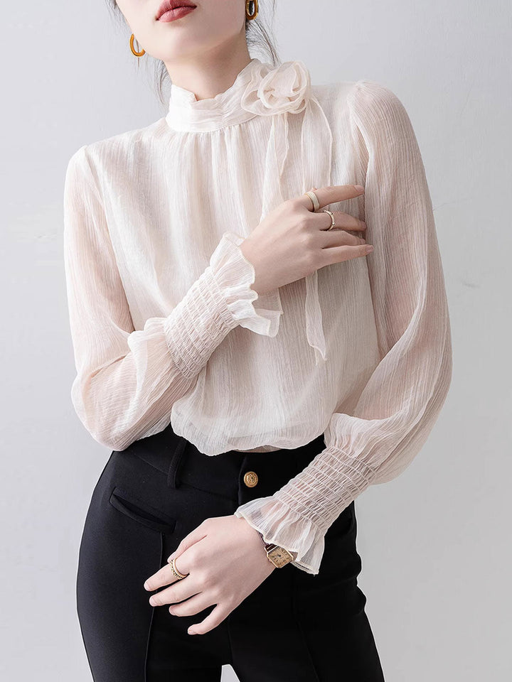 Ava Elegant Half Turtleneck Floral Chiffon Top