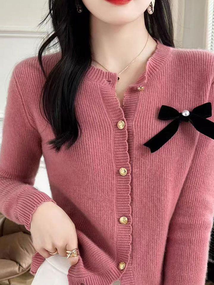 Sophia Retro Crew Neck Bow Knitted Cardigan