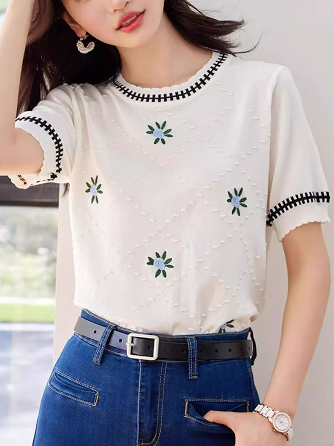 Julia Loose Diamond Embroidered Knitted Top