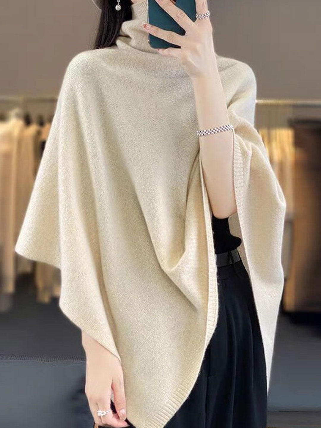 Gianna Loose Turtleneck Knitted Sweater Cape