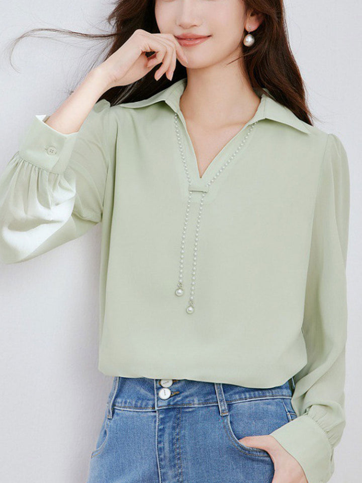 Claire Elegant V-Neck Satin Shirt