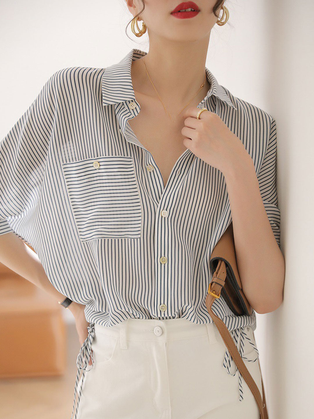 Julia Loose Striped Drawstring Top