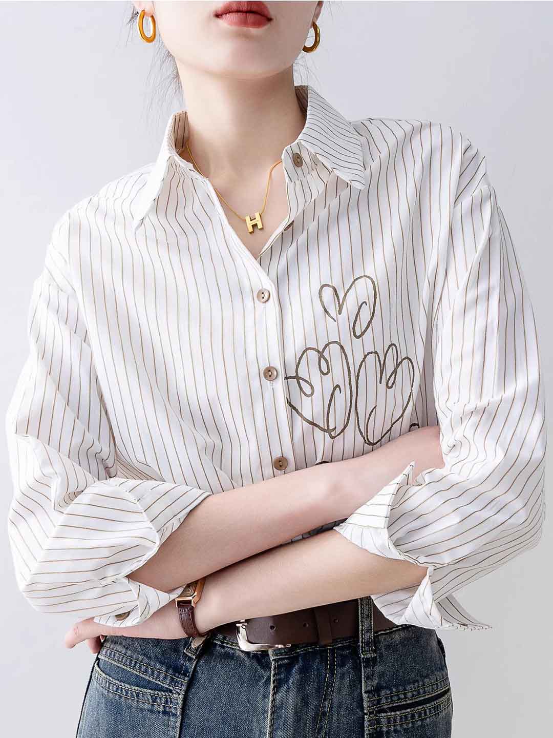 Brianna Slim Polo Collar Printed Striped Shirt