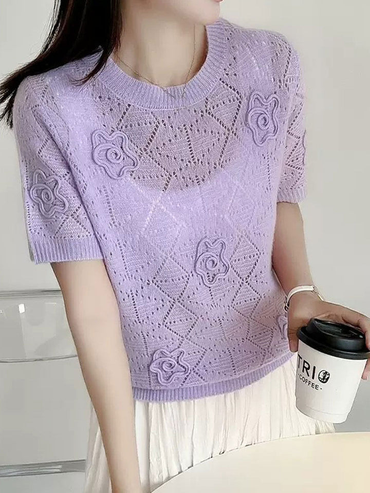 Olivia Three-Dimensional Flower Hollowed Knitted Top