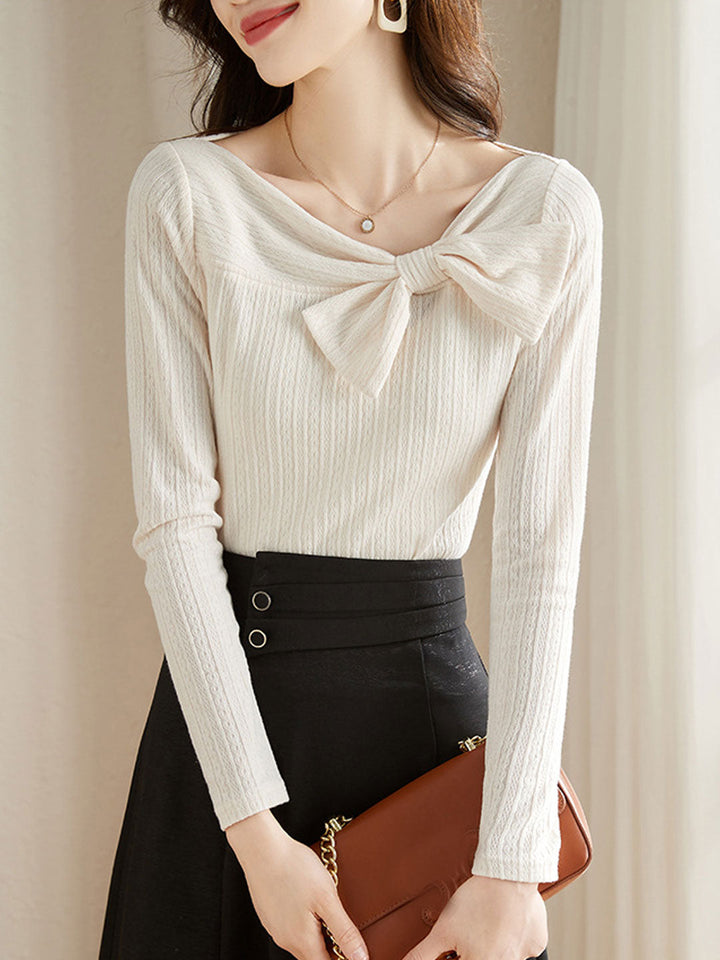 Isabelle Retro Square Neck Bow Knitted Top