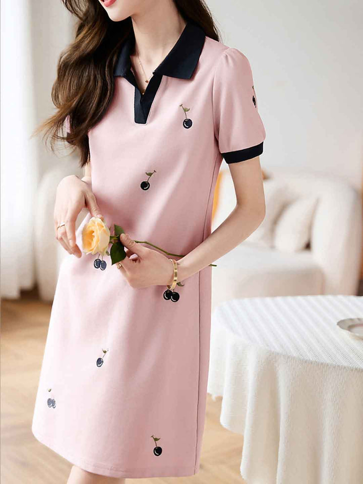 Faith Vacation Polo Collar Contrasted Color Stitching Dress