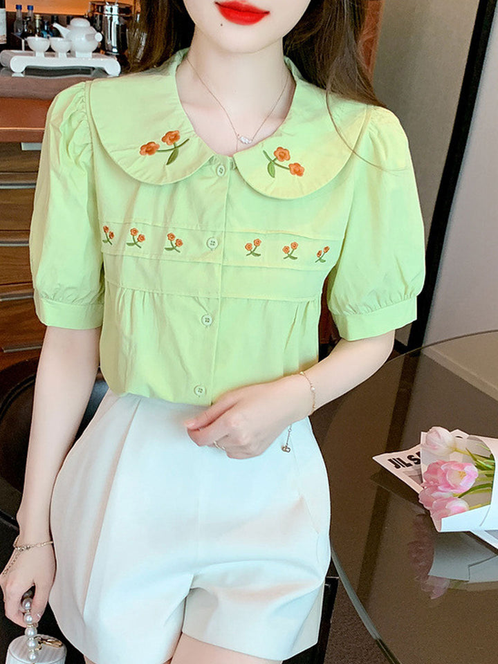 Khloe Retro Doll Collar Embroidered Top