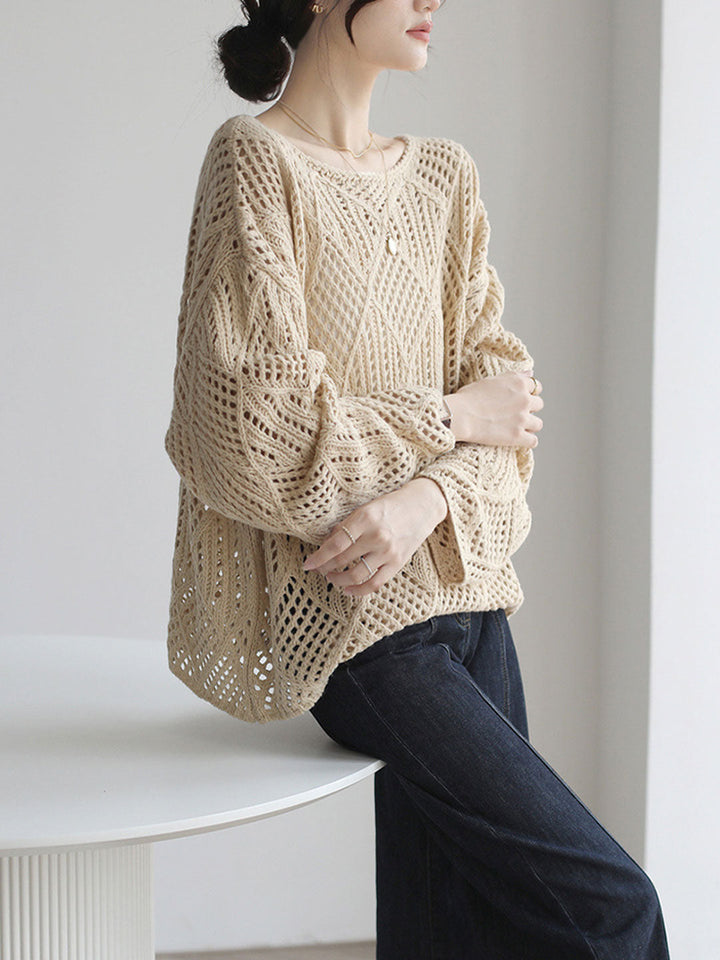 Isabelle Loose Crew Neck Hollowed Knitted Sweater