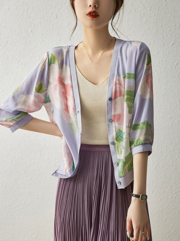 Payton Classic V-Neck Printed Cardigan