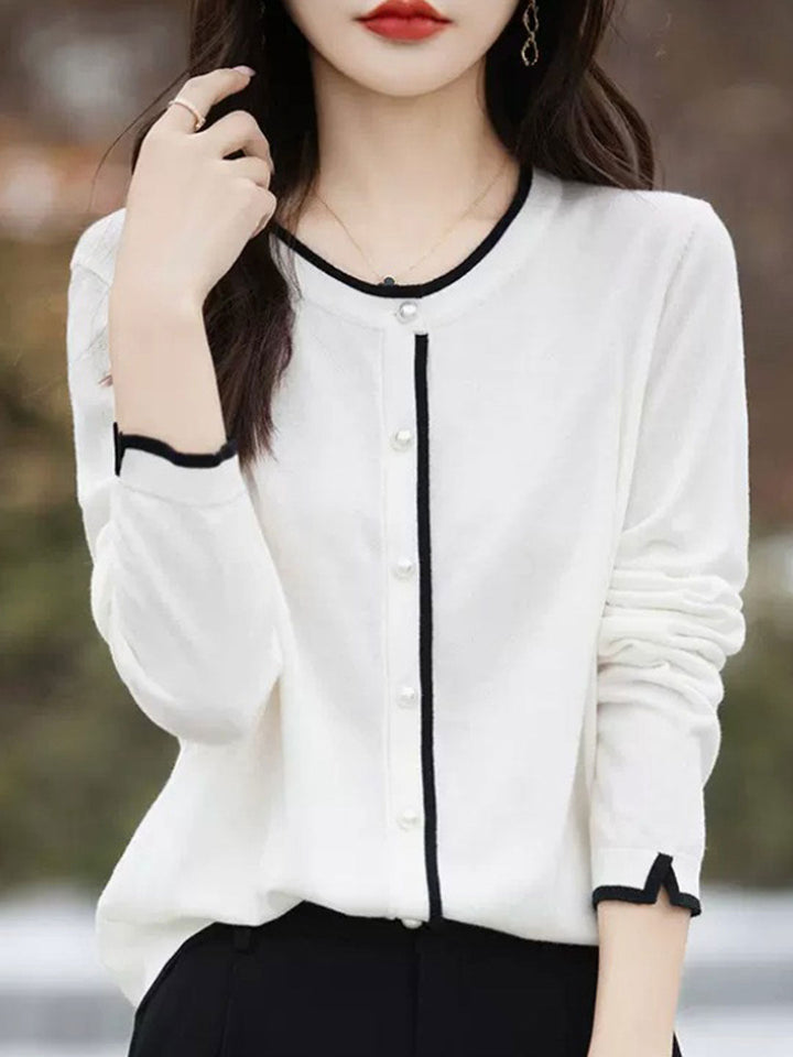 Jasmine Casual Crew Neck Contrast Knitted Cardigan