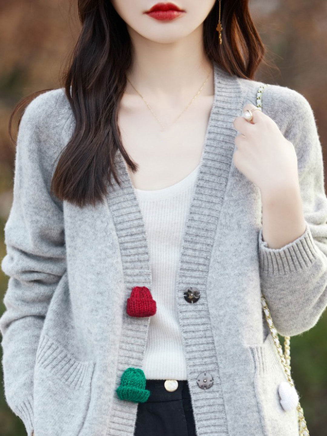 Ashley Loose V-Neck Solid Color Knitted Cardigan