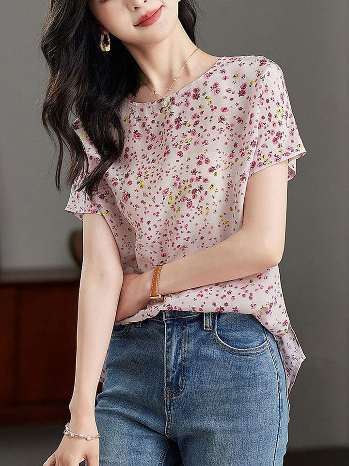 Olivia Loose Crew Neck Printed Chiffon Top