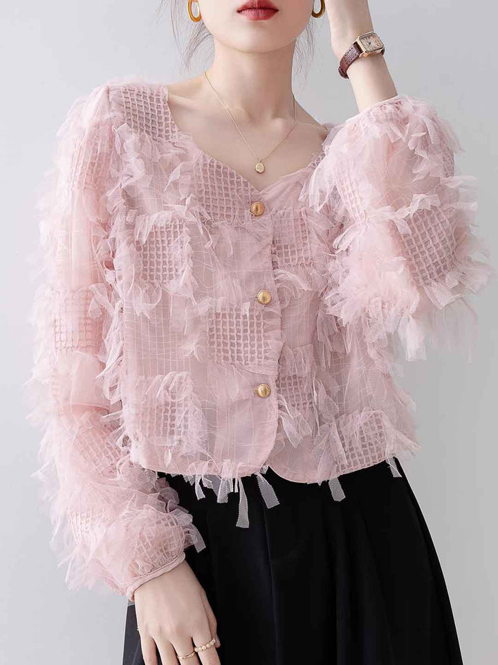 Madison Vacation Square Neck Tassel Lace Shirt