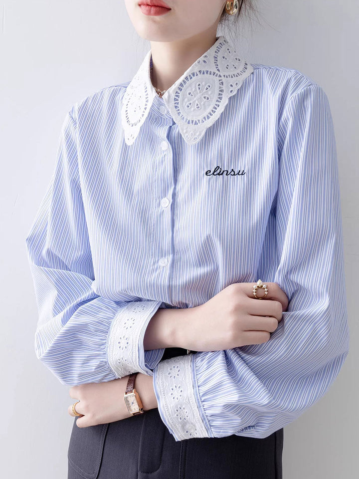 Camila Loose Striped Print Embroidered Shirt