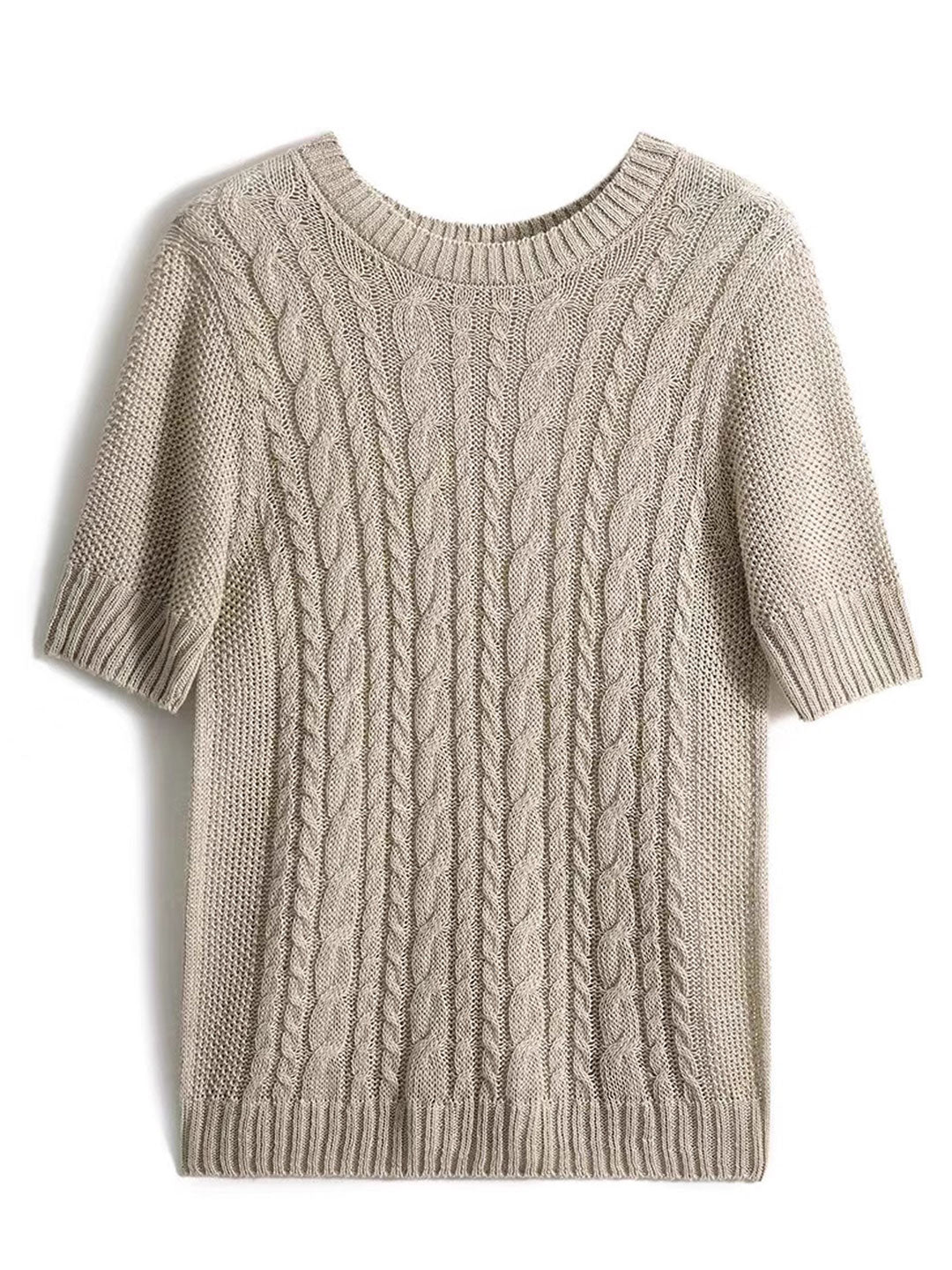 Angelina Loose Crew Neck Twisted Hollowed Knitted Top