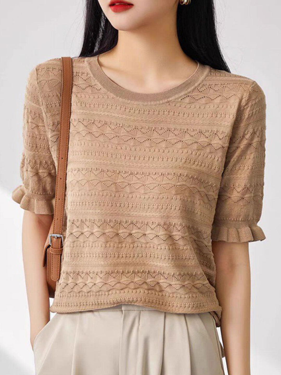 Taylor Classic Crew Neck Hollowed Knitted Top