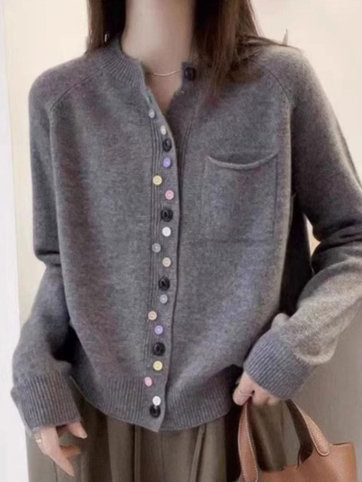 Sarah Classic Crew Neck Colorful Button Knitted Cardigan