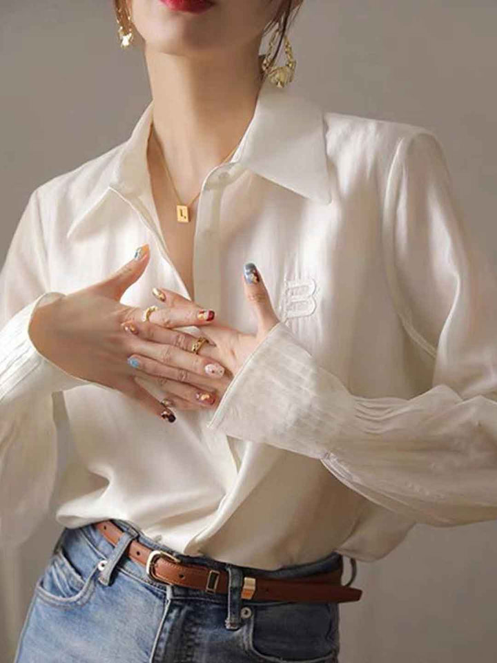 Hailey Vintage Lapel Flare Sleeve Satin Shirt