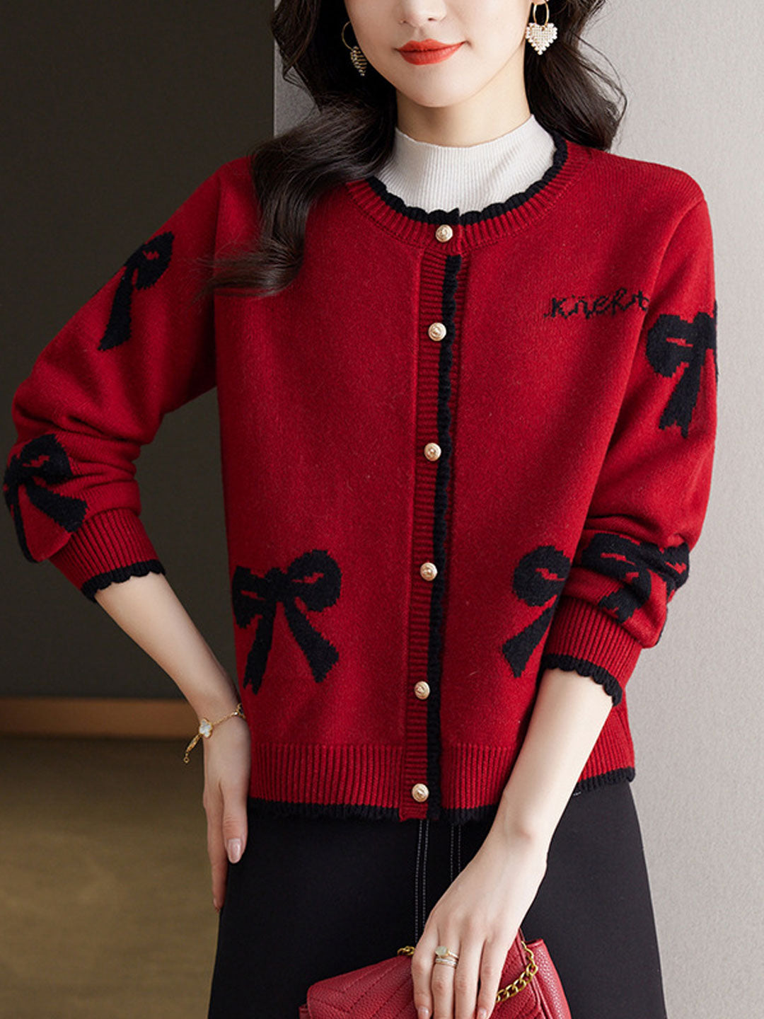 Grace Loose Crew Neck Button Knitted Cardigan