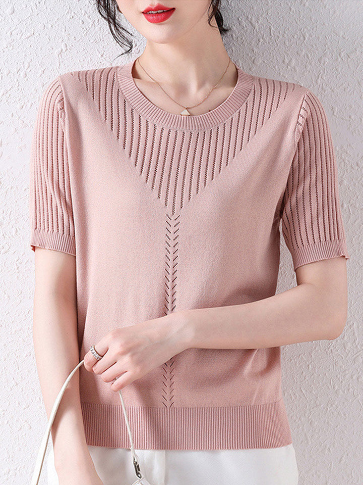 Sophie Loose Crew Neck Hollow Knitted Top