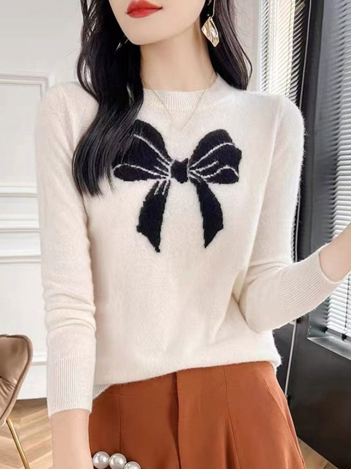 Charlotte Loose Crew Neck Bow Jacquard Knitted Top