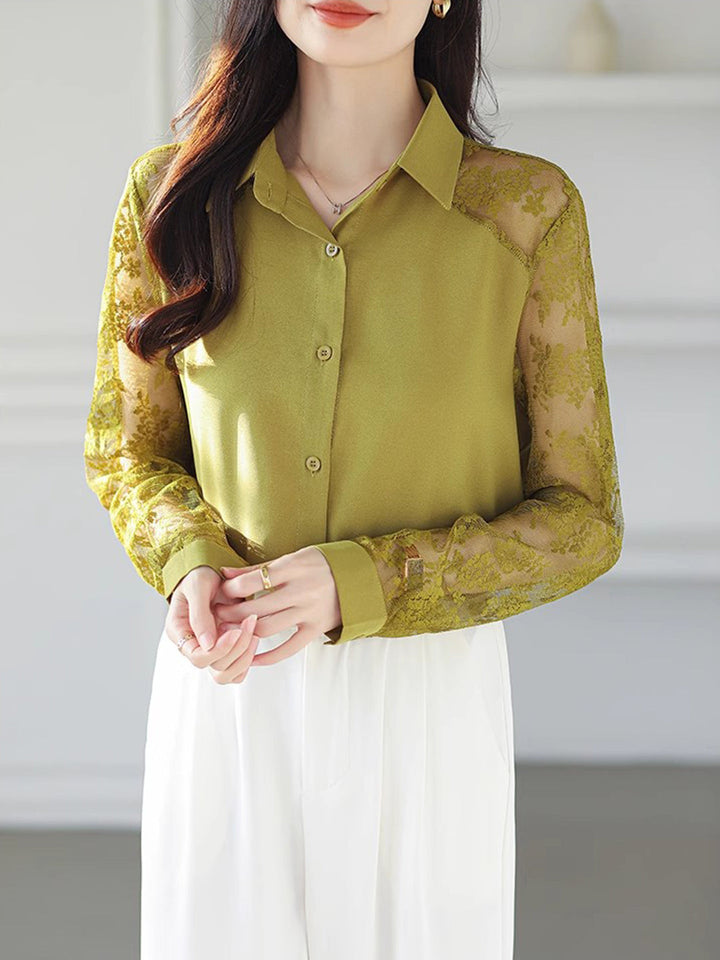 Sophie Loose Lapel Panel Lace Chiffon Shirt